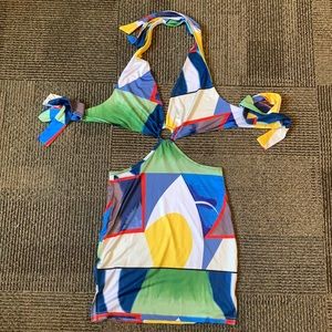 O ring halter tie up mini dress, size L